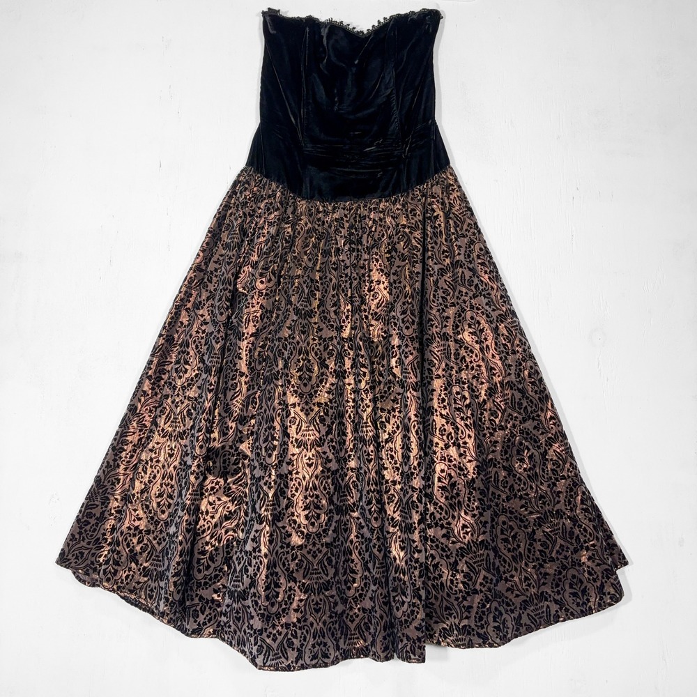 Scott McClintock VTG 90s Velvet Metallic Strapless Midi Dress S Whimsigoth Prom
